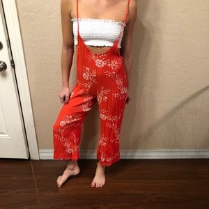 Red floral print romper